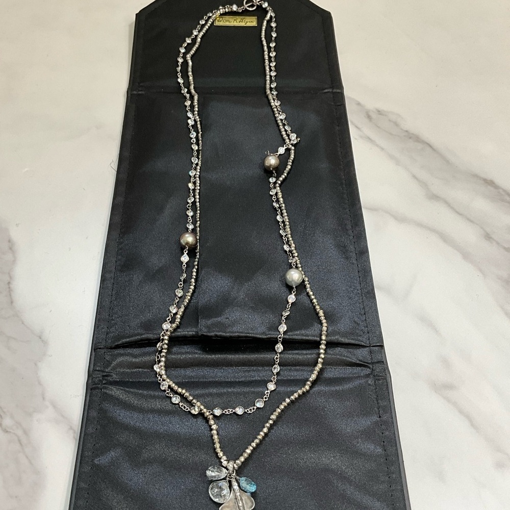 Diane R Glynn Silver and Real Diamond Feather Beaded Necklace